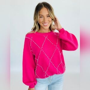 Pearl Studded Pink Knit Sweater
